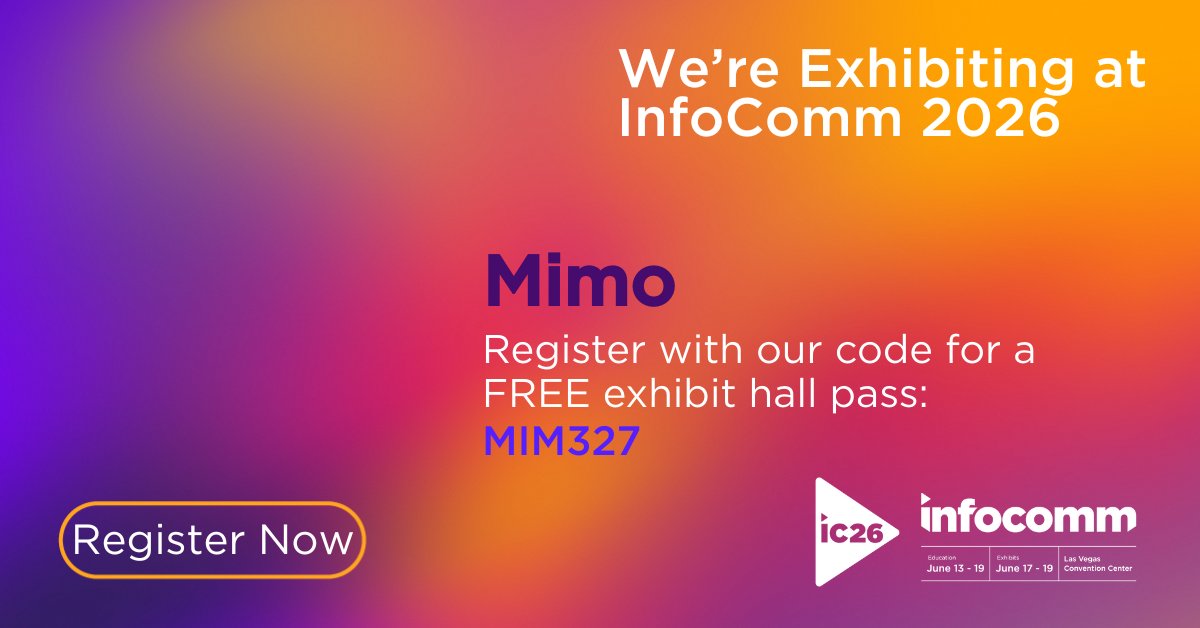 MimoDisplay's tweet image. We're exhibiting at InfoComm 2026 in Booth C7679. Stop by to see the latest AV solutions as well as new Mimo innovations debuting at the show. You can use code MIM327 to sign up for a FREE expo pass. We hope to see you there! #InfoComm #IC26 #AVtweeps