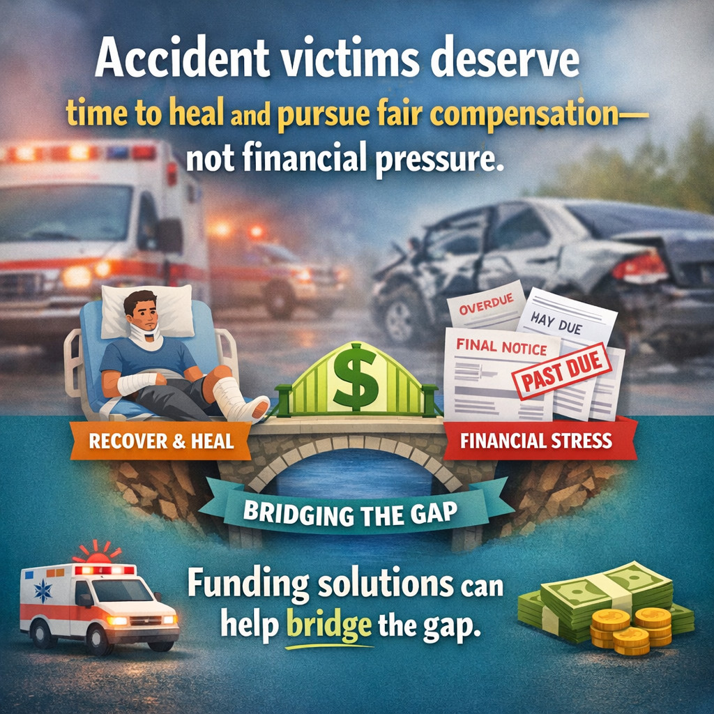 Accident victims deserve time to heal and pursue fair compensation—not financial pressure. Funding solutions can help bridge the gap. 🚑 #AccidentRecovery #LegalFunding #PreSettlementFunding #InjuryLaw #FinancialRelief