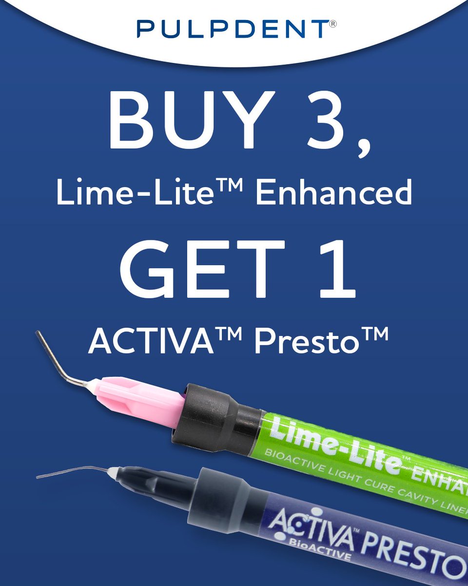 AMTouchDental's tweet photo. Upgrade your restorative workflow with trusted bioactive solutions 🦷

Buy 3 Lime-Lite™ Enhanced, Get 1 ACTIVA™ Presto™ FREE

A simple way to stock up on materials designed for strength, esthetics, and efficiency—so you can deliver confident results every time. https://t.co/khHuRp755l