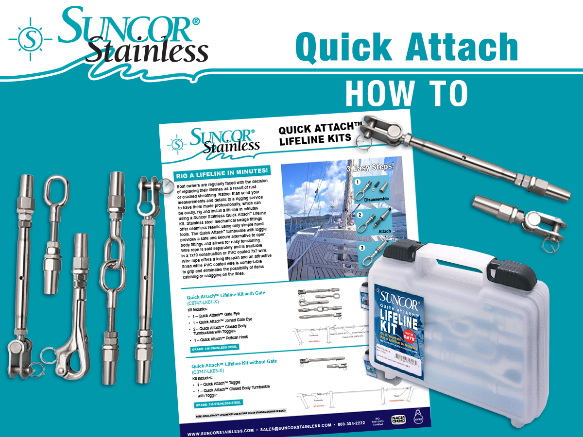 SuncorStainless's tweet image. Say goodbye to high cost and installation hassle with the Suncor Stainless Quick Attach™ Lifeline Kit! With 3 easy steps! Rig and install a lifeline in minutes using our Lifeline Kit.
youtube.com/watch?v=Z0pwvD…

#WireRope #Boating #Turnbuckle #BoatLife #QuickAttach #StainlessSteel