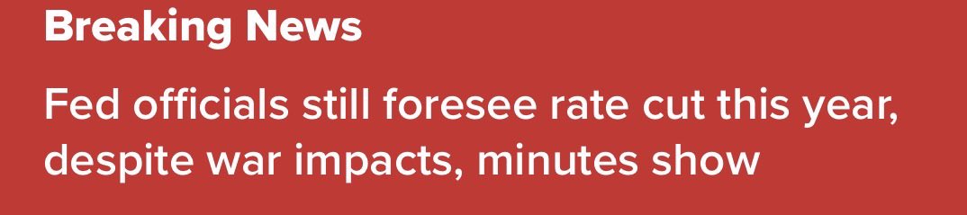 🚨속보! 연준, 전쟁의 영향에도 불구하고 올해 안 금리 인하를 예상하고 있다.
지금 당장 내리라고!