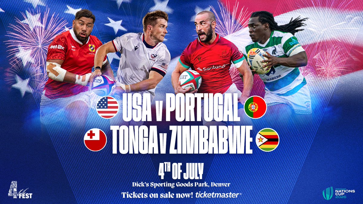 DSGpark's tweet photo. 🎆 USA RUGBY ONSALE NOW LIVE!  🎆

USA Rugby is headed to DICK’S Sporting Goods Park – Sat., July 4th! Doubleheader… USA v Portugal PLUS Tonga v Zimbabwe in the inaugural World Rugby Nation’s Cup!

4thFEST Fireworks Display to end the evening!

🎟️: https://t.co/3NrflPgTIM https://t.co/d2v4AnemCE