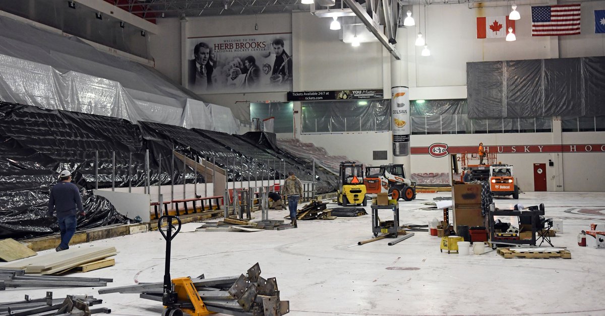 SCSUGrad's tweet photo. Upgrades to @stcloudstate's Herb Brooks National Hockey Center are underway and are planned to be completed by fall 2026. The $12.9M construction project will reduce the ice sizes, replace a failing ice rink cooling plant and more. #OurSCSU

Read more at https://t.co/LyBm7A9pxs https://t.co/0GXMyCFub5