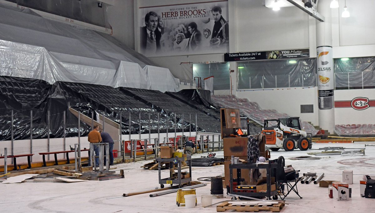 SCSUGrad's tweet photo. Upgrades to @stcloudstate's Herb Brooks National Hockey Center are underway and are planned to be completed by fall 2026. The $12.9M construction project will reduce the ice sizes, replace a failing ice rink cooling plant and more. #OurSCSU

Read more at https://t.co/LyBm7A9pxs https://t.co/0GXMyCFub5