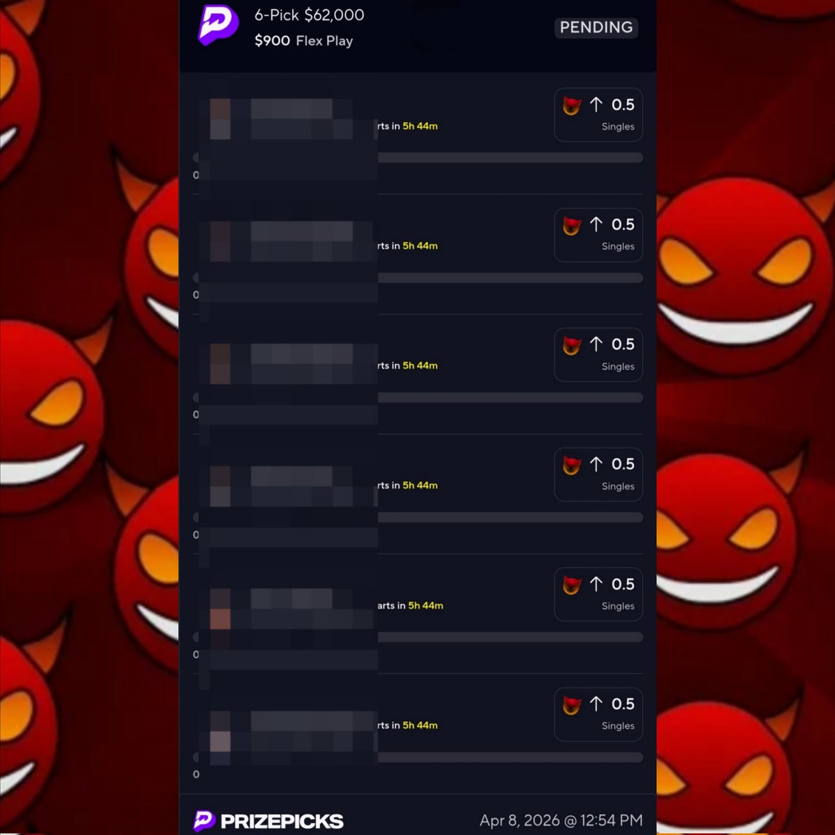 tmpickz's tweet photo. PrizePicks 🏀 NBA 6 Man Demon 😈

$900 ➜ $62,000💰

Join Discord, 𝙑𝙄𝙋𝙨 𝙀𝙖𝙩𝙞𝙣𝙜❗️

#PrizePicks #NBA #PrizePicksNBA https://t.co/zsgK7LCe7I