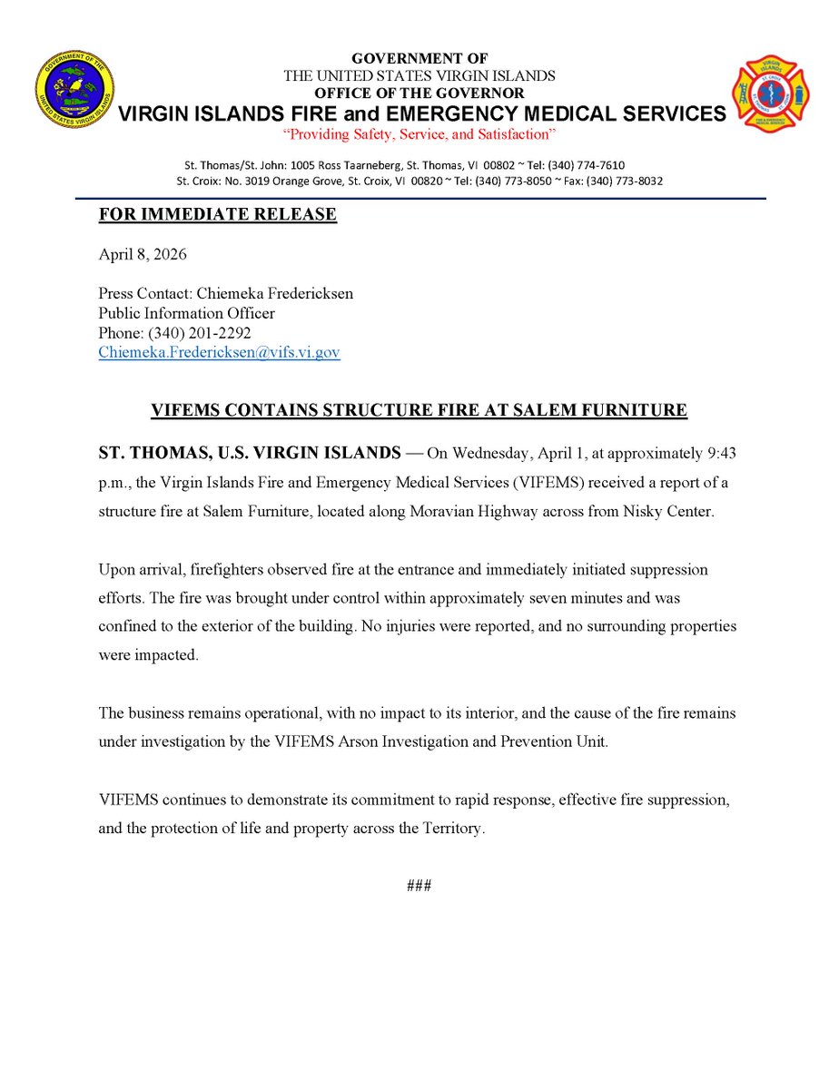 VI Fire and Emergency Medical Services tweet media