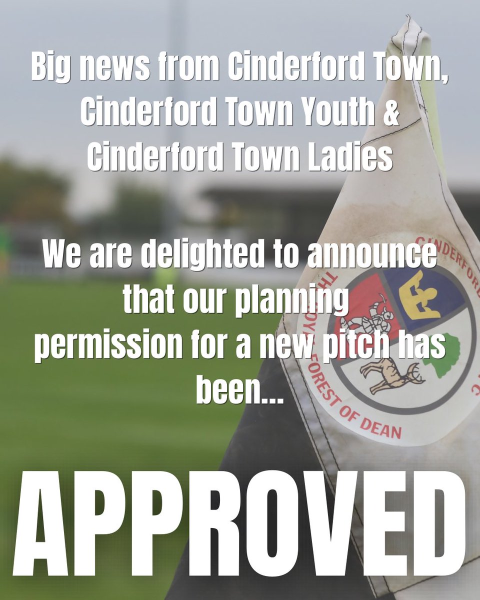 Cinderford_Town's tweet photo. HUGE news, our planning permission has been accepted! 

Read more here 👇

https://t.co/nHZOOiFr3W

#TheForesters || #CTFC 🖤🤍 https://t.co/zUTgcR2aSv
