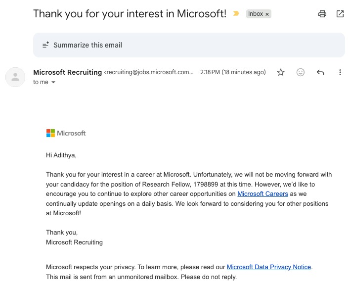 adithya_s_k's tweet image. I got rejected from microsoft research after literally getting hired for the same role 10 months ago lol..