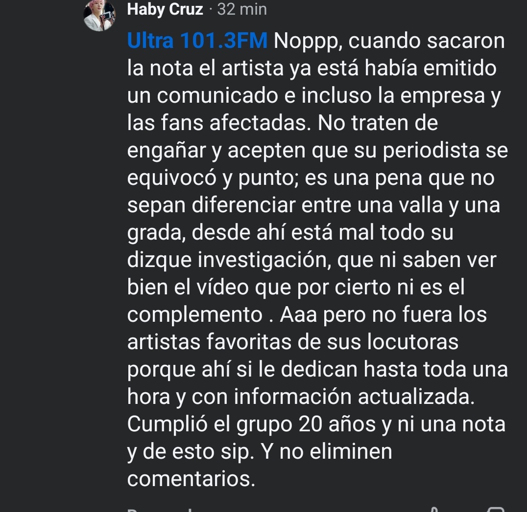 HabyCloud's tweet photo. Qué poco profesionalismo @Ultra1013FM que hasta me bloqueaste en Facebook; pero aquí te dejo de nuevo mi respuesta a tu dizque aclaración. https://t.co/Xg04X5Yucm