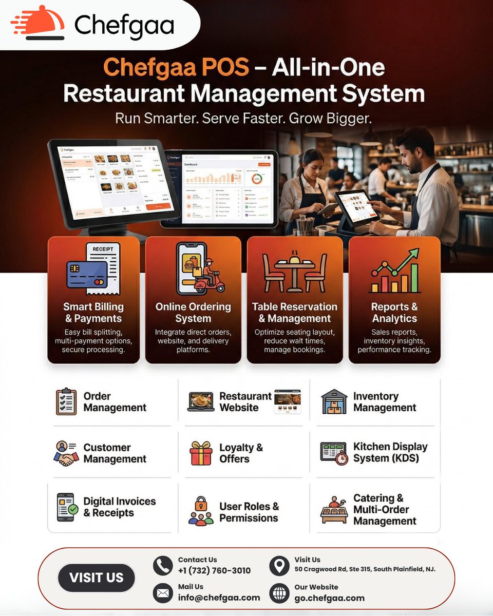 chefgaa's tweet image. Run your restaurant smarter with Chefgaa POS—manage billing, orders, payments, reservations, and track reports, inventory, and customers—all in one powerful system.

🌐 𝐕𝐢𝐬𝐢𝐭 𝐮𝐬:  go.chefgaa.com

#onlineordering #restaurantpos #billingsoftware