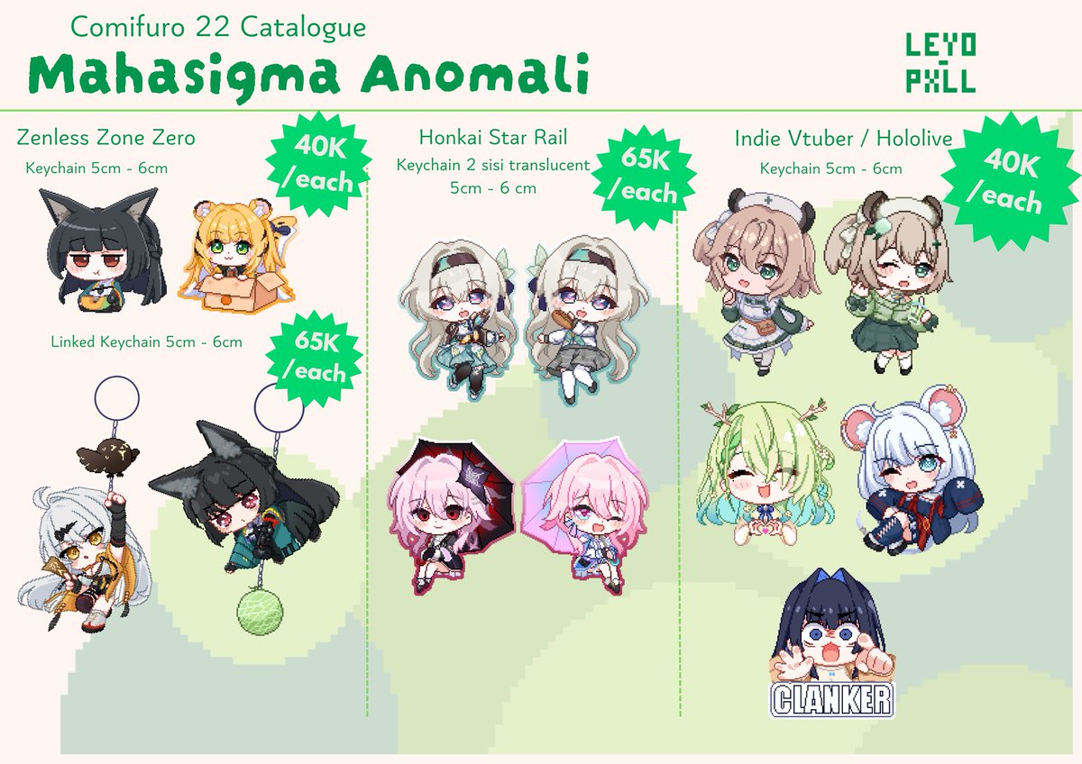 leo_pxll's tweet photo. Leyo.Pxll #CF22 MERCH PRE-ORDER DAY ONE ONLY
[❤ &amp;🔁 appreciated]

📅16 April - 2 May 2026
📌Mahasigma Anomali (TBA) 
🚚Pickup Only
🌸 Hololive EN/ID, Indie Vtuber EN/ID, Honkai Star rail, Zenless Zone Zero

🔗 Link below!

#comifuro22 #CF22catalogue https://t.co/DuDGxFnH0V
