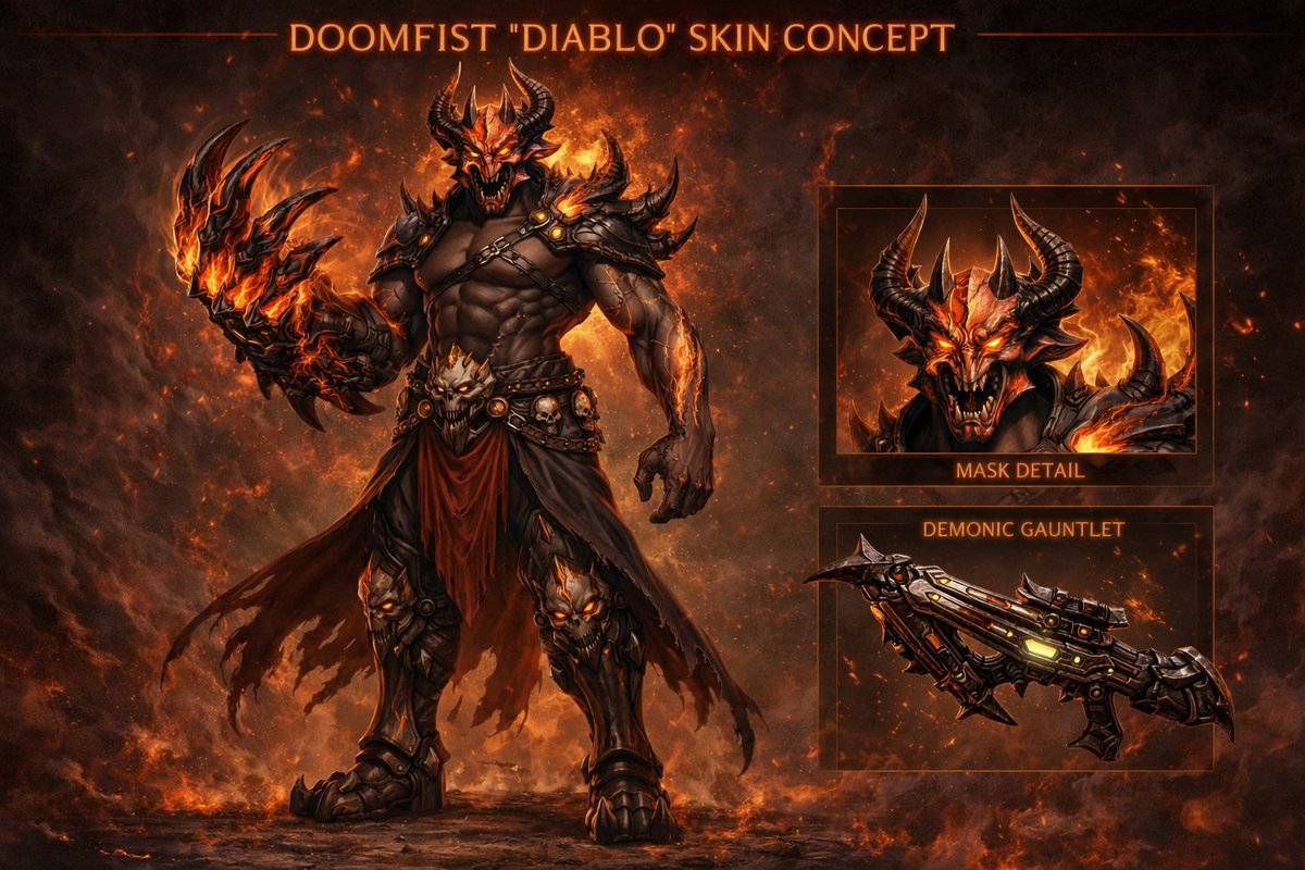 beezee08's tweet photo. 🚨 DOOMFIST x DIABLO SKIN CONCEPT 🚨

What if Doomfist got CORRUPTED by Diablo… 👀🔥

That gauntlet isn’t tech anymore…
it’s ALIVE.
Molten. Demonic. UNSTOPPABLE.

💀 This might be the hardest Doomfist skin concept I’ve ever seen

Blizzard… I’m begging…
PUT. THIS. IN. THE. GAME.

👇 Be honest…
Is this 🔥 or TOO OP visually??

🎮 I’m LIVE right now cooking in Overwatch
👉 https://t.co/cJUCQfnVaR

📺 YouTube LIVE:
👉 https://t.co/kKSZGaw1Sm

⚡ Follow for more insane skin concepts + gameplay
#Overwatch2 #Doomfist #Diablo #Gaming #AIart #Overwatch #BeeZee09LIVE