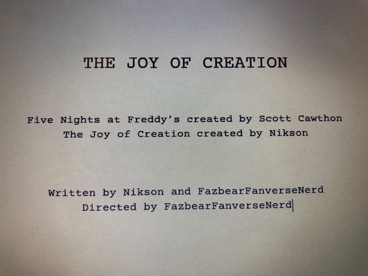 FazbearFanverse's tweet photo. Fazbear Fanverse News:

Universal and Blumhouse revealed a look at the next FNAF spin-off film set in a alternate universe, called THE JOY OF CREATION

written by Nikson and FazverseNerd, sorry Scott
directed by FazverseNerd 

Coming to theaters in 2030 https://t.co/sQyw2kqEIV