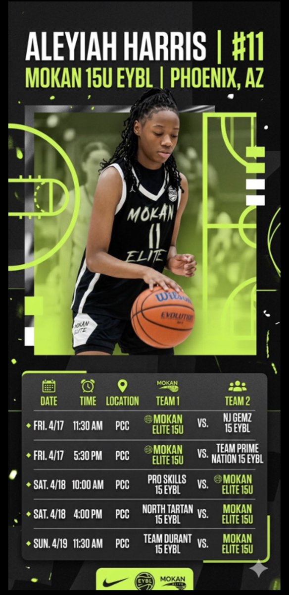 AleyiahHarris8's tweet image. EYBL Session 1 Phoenix AZ 
#PhoenixAZ 

April 17-19   📍🧭 phoenix convention center 

#11 #Road2CHI #2026EYBL @MokanGirls @MokanBasketball  #15u 

🔒n …………..