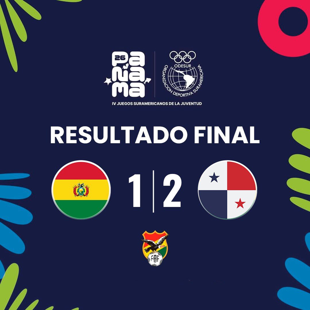 laverde_fbf's tweet image. 🇧🇴 ¡FINAL DEL PARTIDO! ⚽️

⚽️ #Bolivia 🇧🇴 1️⃣ ➖ 2️⃣ 🇵🇦 #Panamá
🏟️ Estadio Rommel Fernández 
🏆 Juegos Suramericanos de la Juventud. 

#ALaVerdeSiempre
#FBFtrabajando