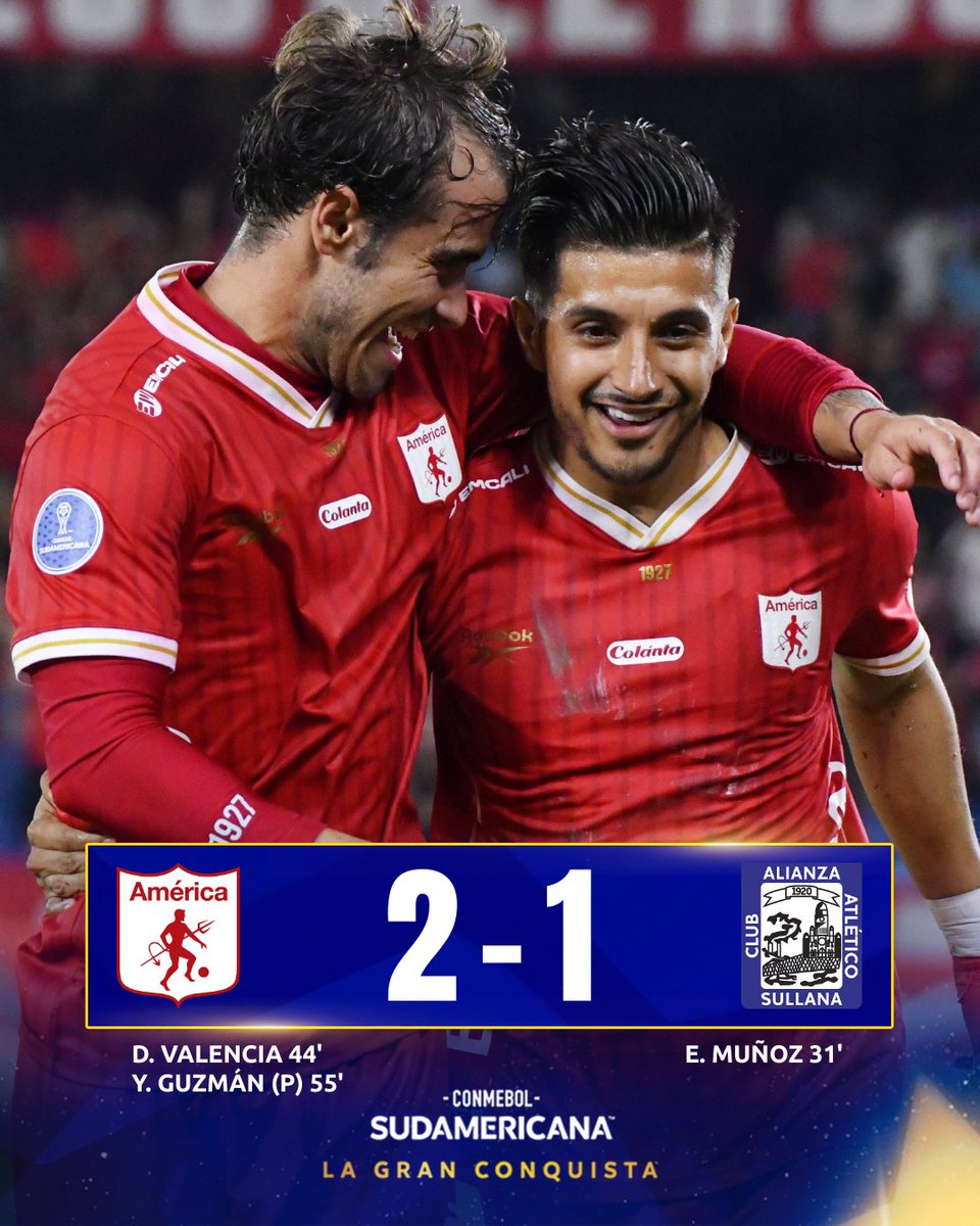 🔴🇨🇴 ¡Ganó @americadecali! Se lo dio vuelta a #AlianzaAtlético, en el Pascual Guerrero, por la Fecha 2 del Grupo A.

#LaGranConquista