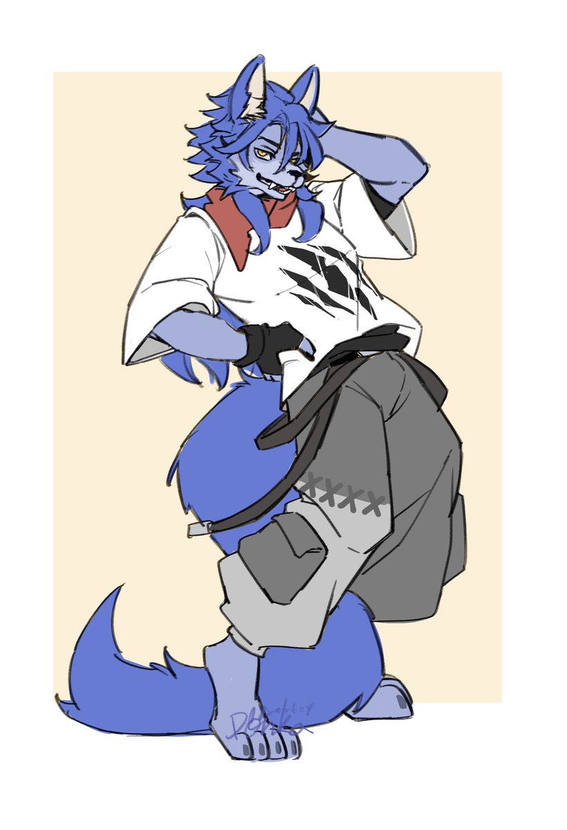 今日練習～
大尾巴像袋鼠一樣可以輔助站立！
A big tail can help support standing,like a kangaroo.

#furry #furryart #ケモノ #獸人