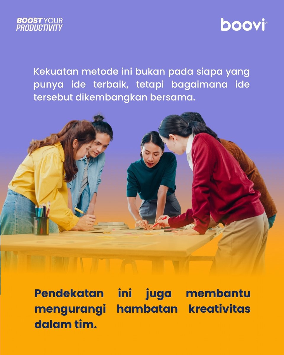 boovi_id's tweet image. Hasilnya? Gagasan jadi lebih matang, berkualitas, dan minim hambatan kreativitas. Yuk, coba di tim kamu!

#CreativeThinking #TeamCollaboration #Brainwriting #Ideation #BoostYourProductivity