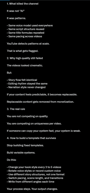 ROBLOX_WM's tweet photo. @mortifyanims @mortifyanims  this is some tips i learn from other experienced creator, maybe slightly change ur format just abit every video, i know each video u post has a diferent script, but the AI model detects repeated pattern, it doesnt care if it's real human or not, hope this help https://t.co/iX65Op77Px