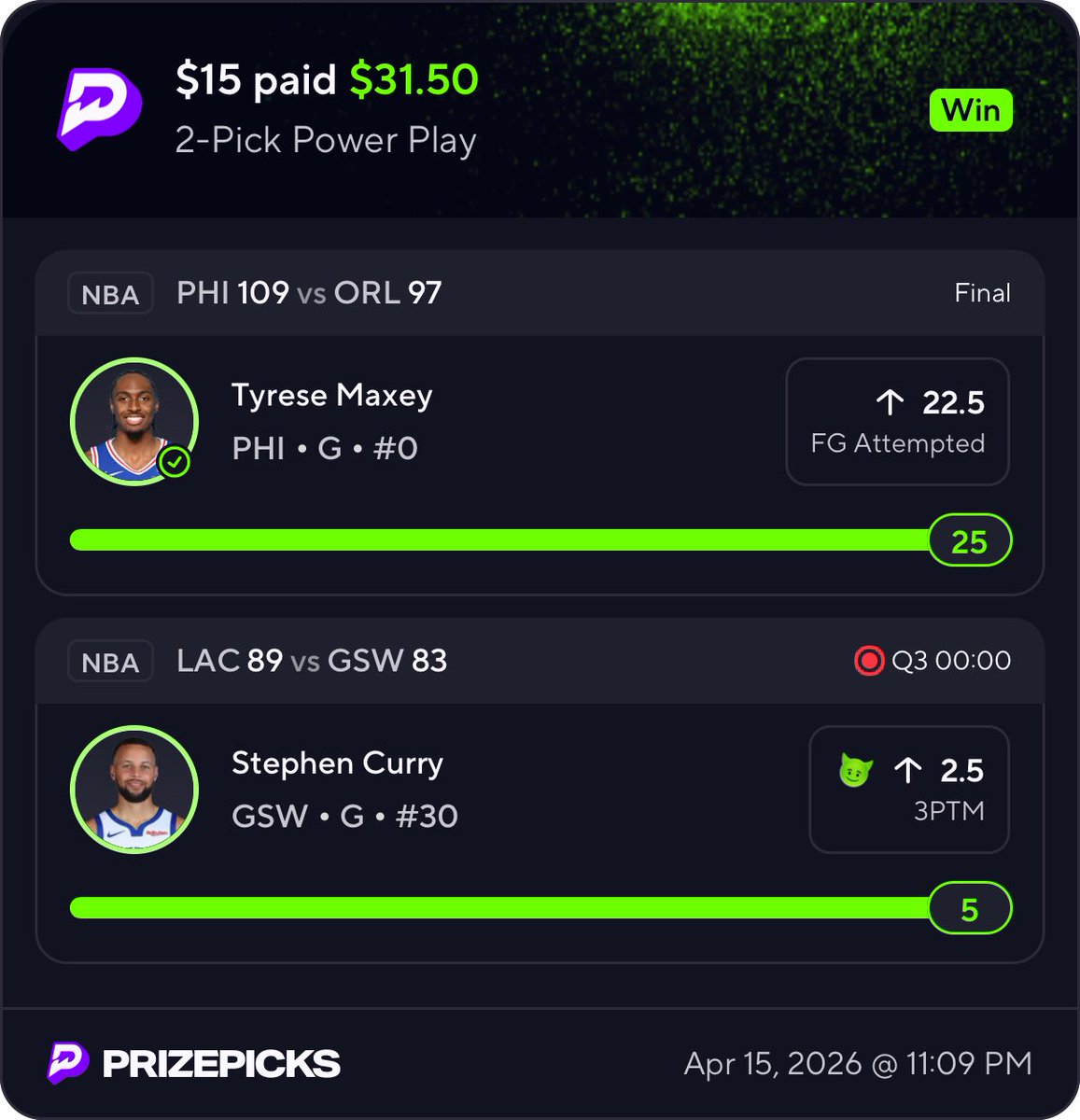 ATMBOYYZZ's tweet image. Nice lil 2x to end the night off 💎✅ #prizepicks #locks #cash #easymoney #freediscord