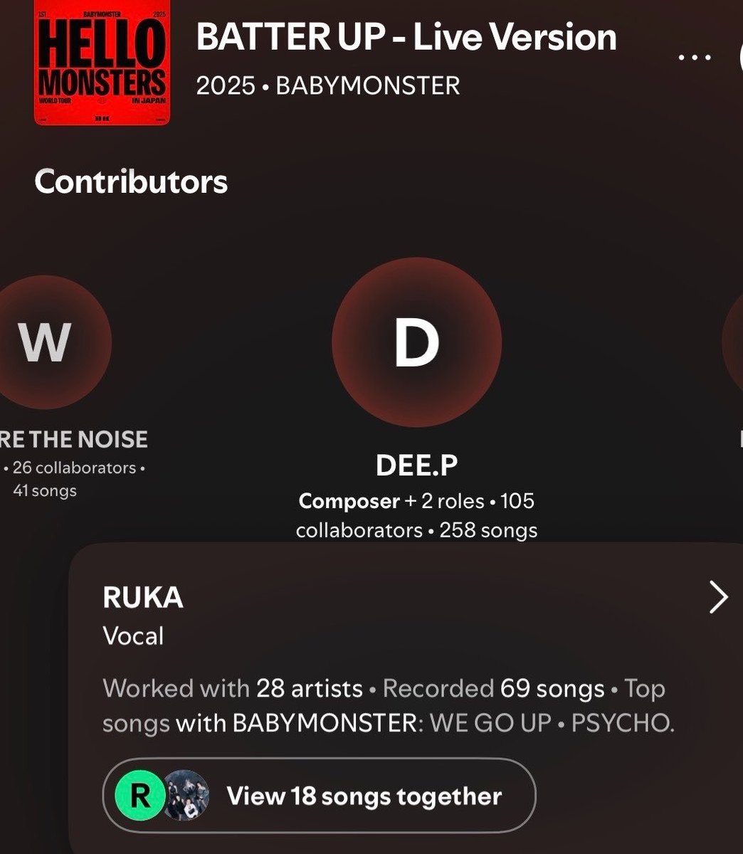 rukapopbase's tweet photo. BABYMONSTER's RUKA  is reported to have recorded 69 songs on Spotify’s SongDNA.

The number reflects her total recording activity, including multiple versions or remix, unreleased tracks and materials, trainee-era recordings, and various vocal guide or contributions

#RUKA #루카 https://t.co/Ys2TPAX3TO