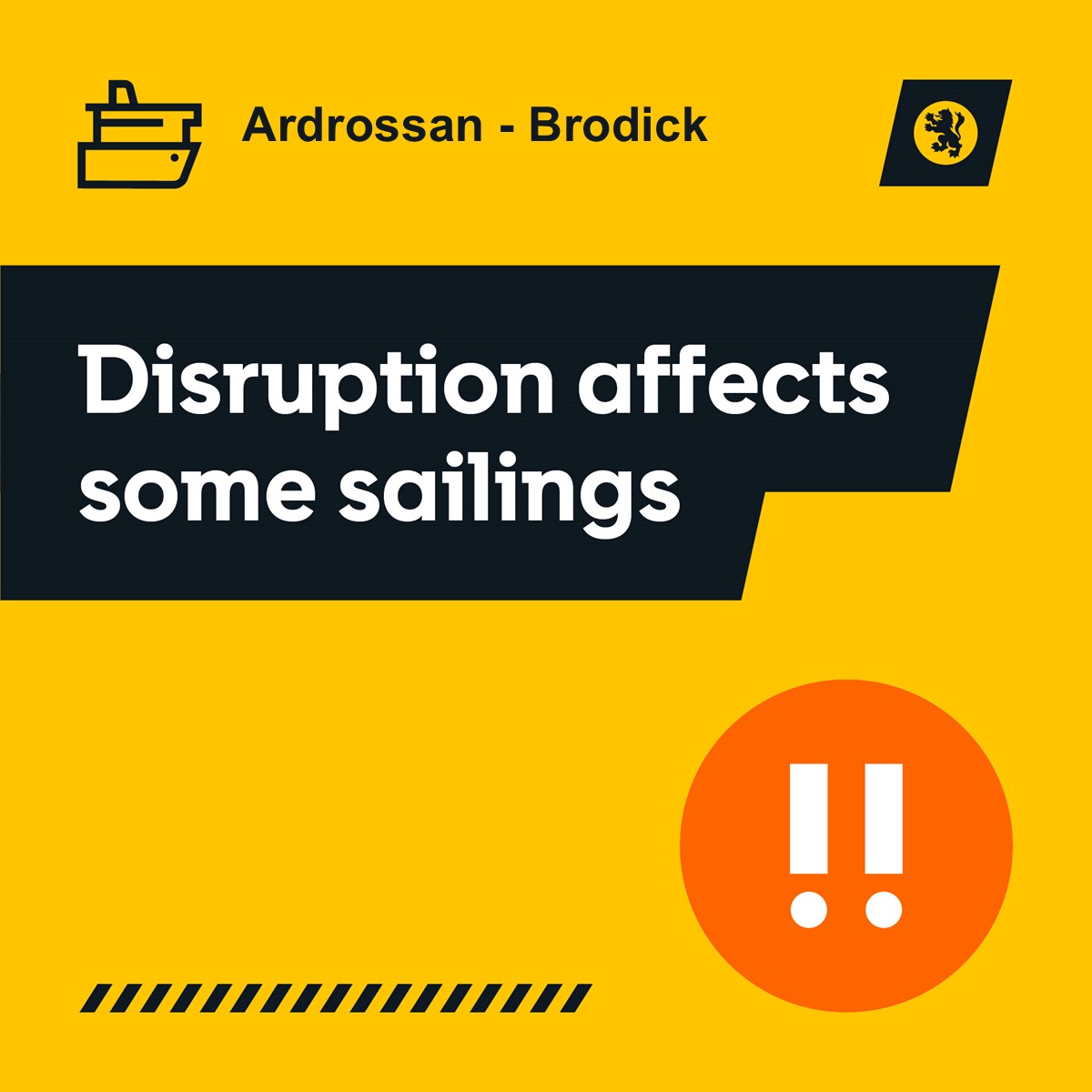 CalMac_Updates's tweet image. 🔶 AMBER #Ardrossan - #Brodick 16Apr Due to the vessel berthing overnight in Brodick, the 07:00 departing Ardrossan is cancelled.
Service will resume with the 08:20 departing Brodick.