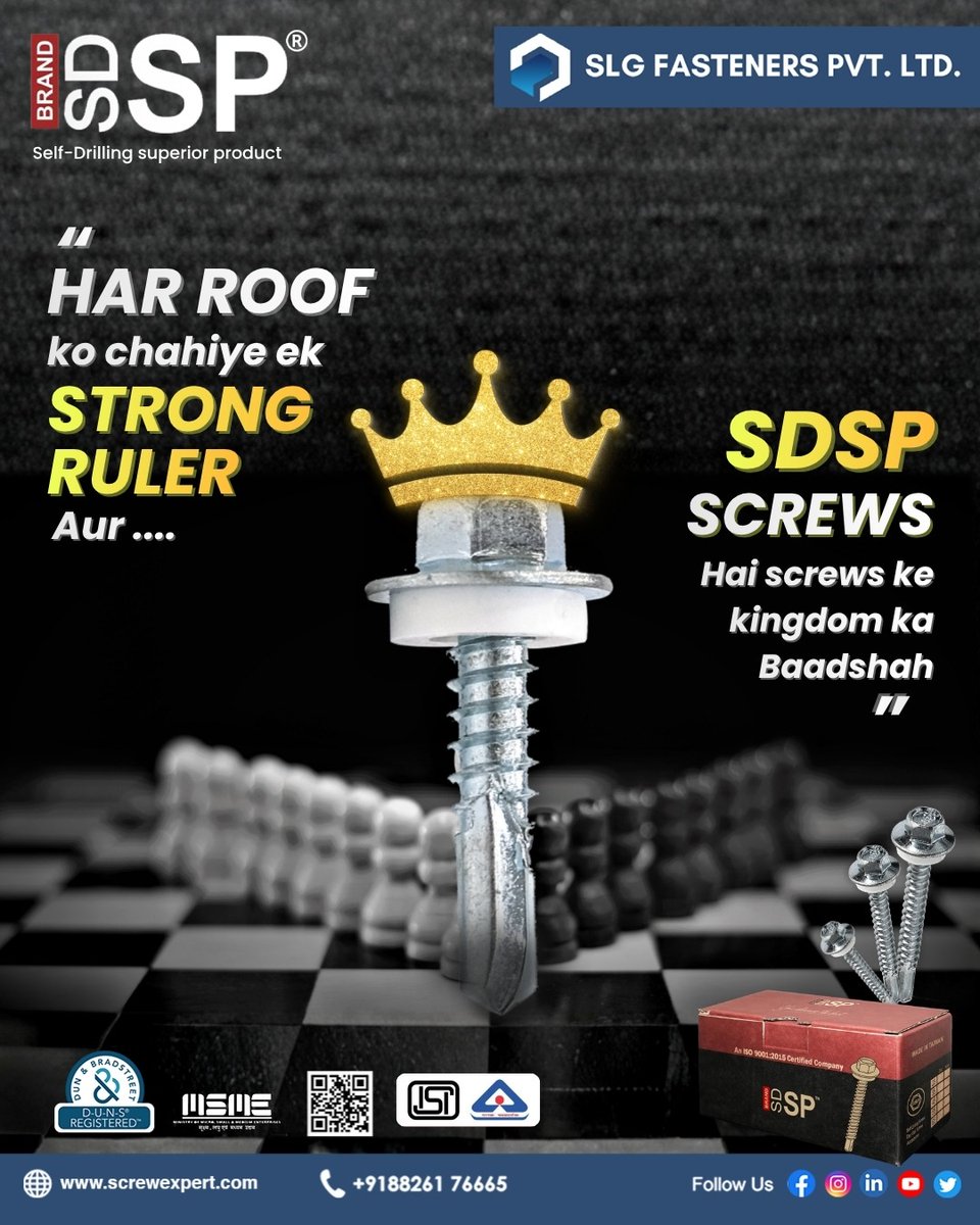 SlgFasteners's tweet photo. Strong roofs ki kahani ek hi naam se likhi jaati hai…
SDSP Screws – Screws ke kingdom ka Baadshah, jo har roof ko deta hai royal strength

Call us @ +91-8826176665
Website - https://t.co/EZ3boAiRkl
Email ID - sohanlalgupta.slg@gmail.com
YouTube Channel: https://t.co/6WTtKmhXJy https://t.co/lqfV0uvRe9