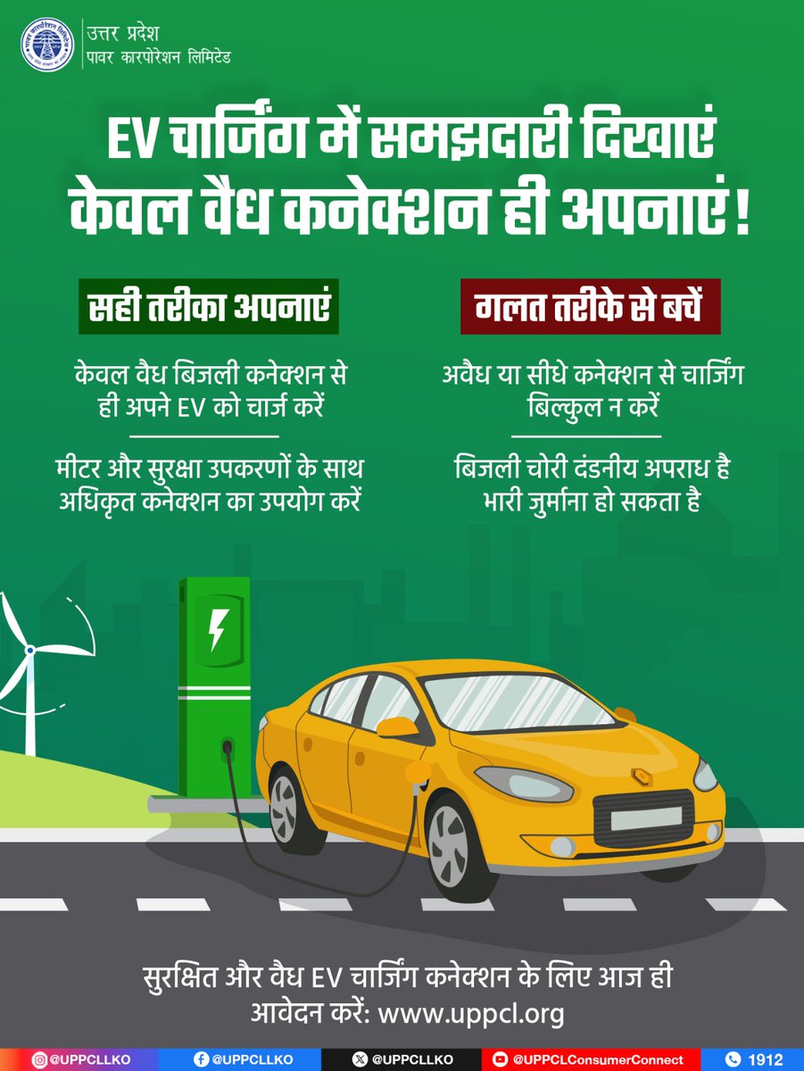 dvvnlauraiya's tweet image. इलेक्ट्रिक वाहन चार्ज करते समय छोटी सी लापरवाही बड़े खतरे में बदल सकती है। हमेशा अधिकृत और सुरक्षित कनेक्शन का ही उपयोग करें, ताकि आप और आपका वाहन दोनों सुरक्षित रहें। नियमों का पालन करें और स्मार्ट व जिम्मेदार उपभोक्ता बनें।  #EVSafety #UPPCL #SmartEnergy
@UPPCLLKO