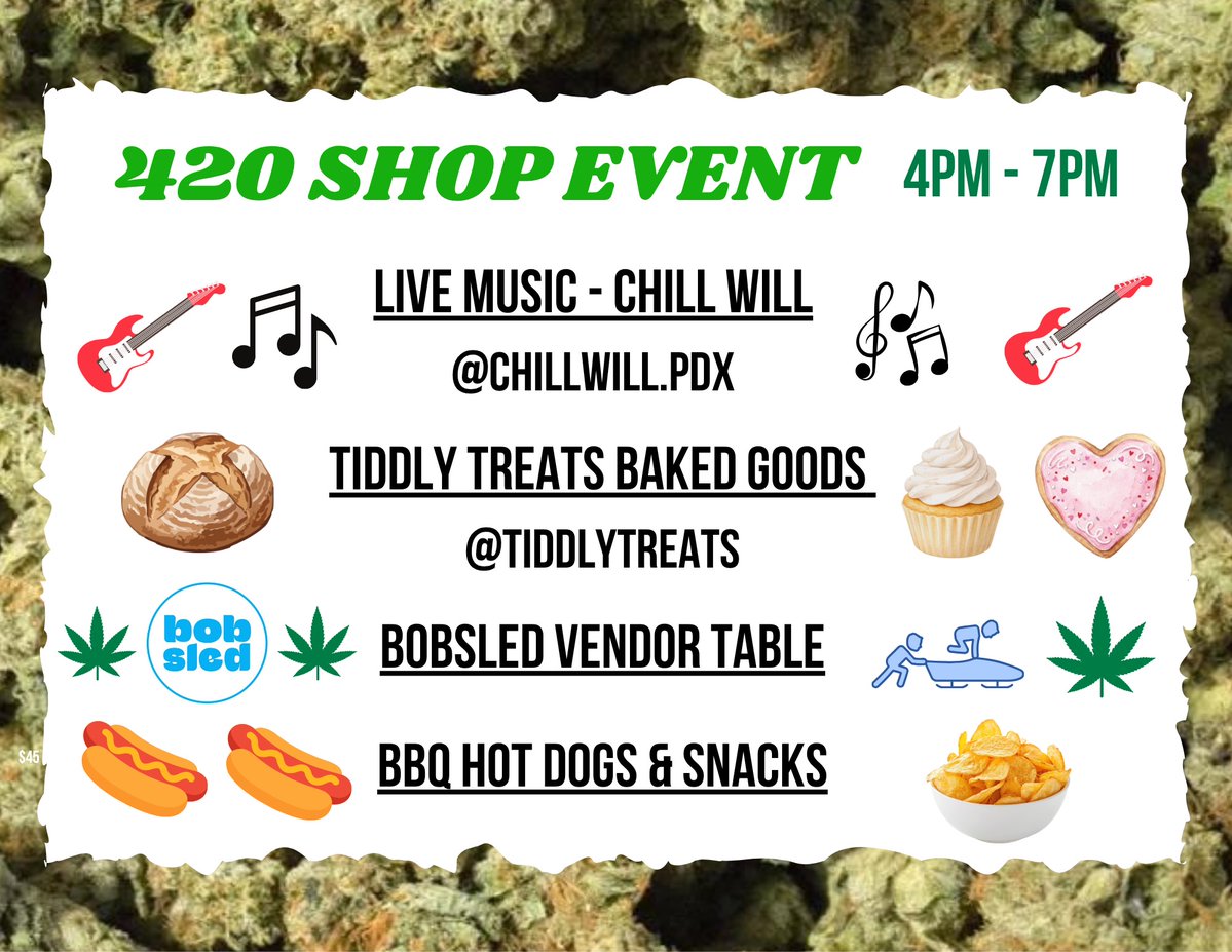 OregonWeedery's tweet image. CELEBRATE 4/20 WITH US! Music, food, good deals, and good times from 4-7. Don’t miss it! #pdx #420 #portlandevents #pdxevents #portland
Plus, get 20% off store wide April 17-20! 📷