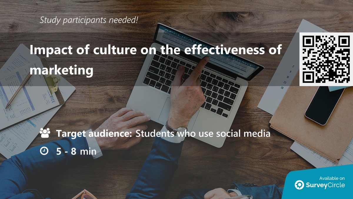 daily_research's tweet image. Participants needed for online survey!

Topic: "Impact of culture on the effectiveness of marketing" surveycircle.com/BZT924/ via @SurveyCircle

#ConsumerResearch #HighschoolStudents #SocialMedia #culture #survey #surveycircle