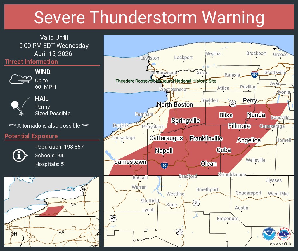 Severe Thunderstorm Warning including Jamestown NY, Olean NY and  Salamanca NY until 9:00 PM EDT