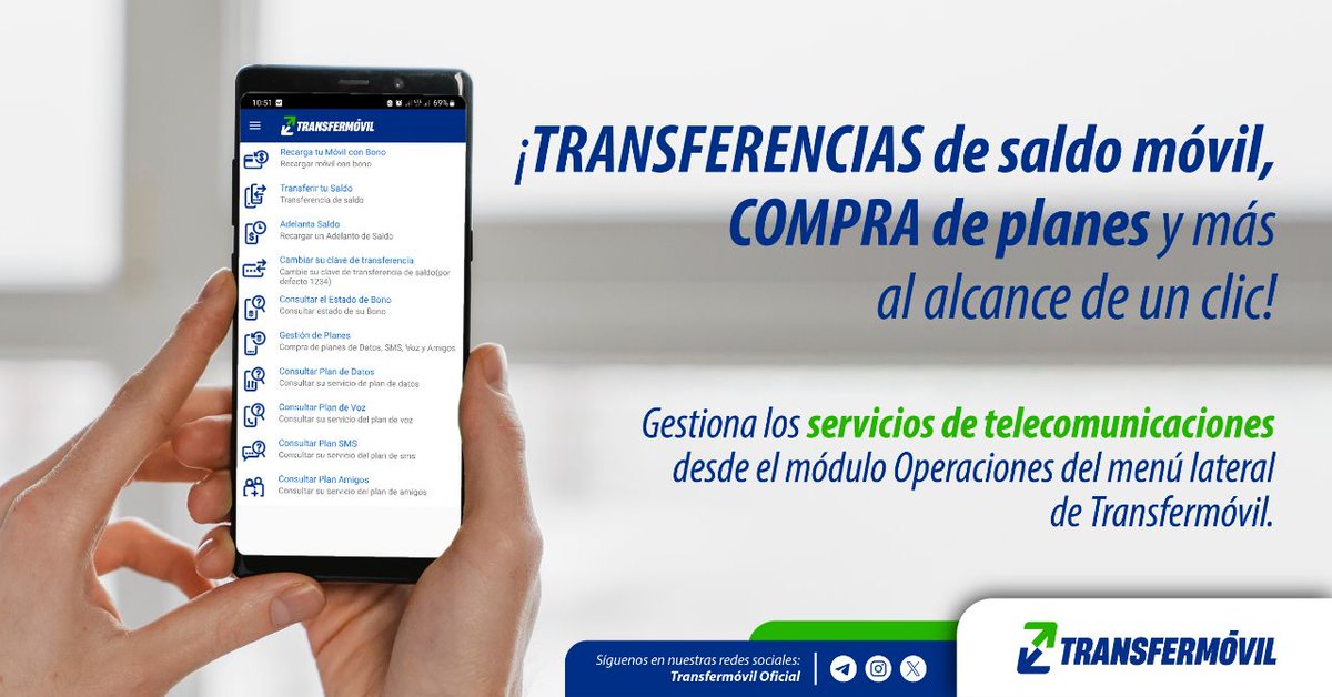 No necesitas memorizar los #códigosUSSD para transferir saldo móvil o comprar tus planes... ¡#Transfermóvil te facilita la vida! 😉🙌