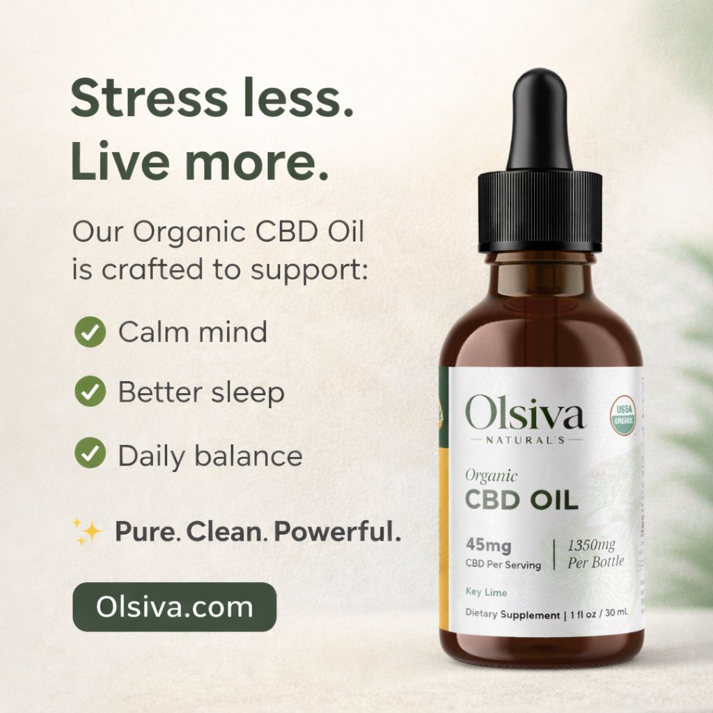 OlsivaNaturals's tweet image. Stress less. Live more.

Our Organic CBD Oil is crafted to support:
✔ Calm mind
✔ Better sleep
✔ Daily balance

Pure. Clean. Powerful.

#CBDOil #RelaxNaturally #StressRelief #WellnessRoutine