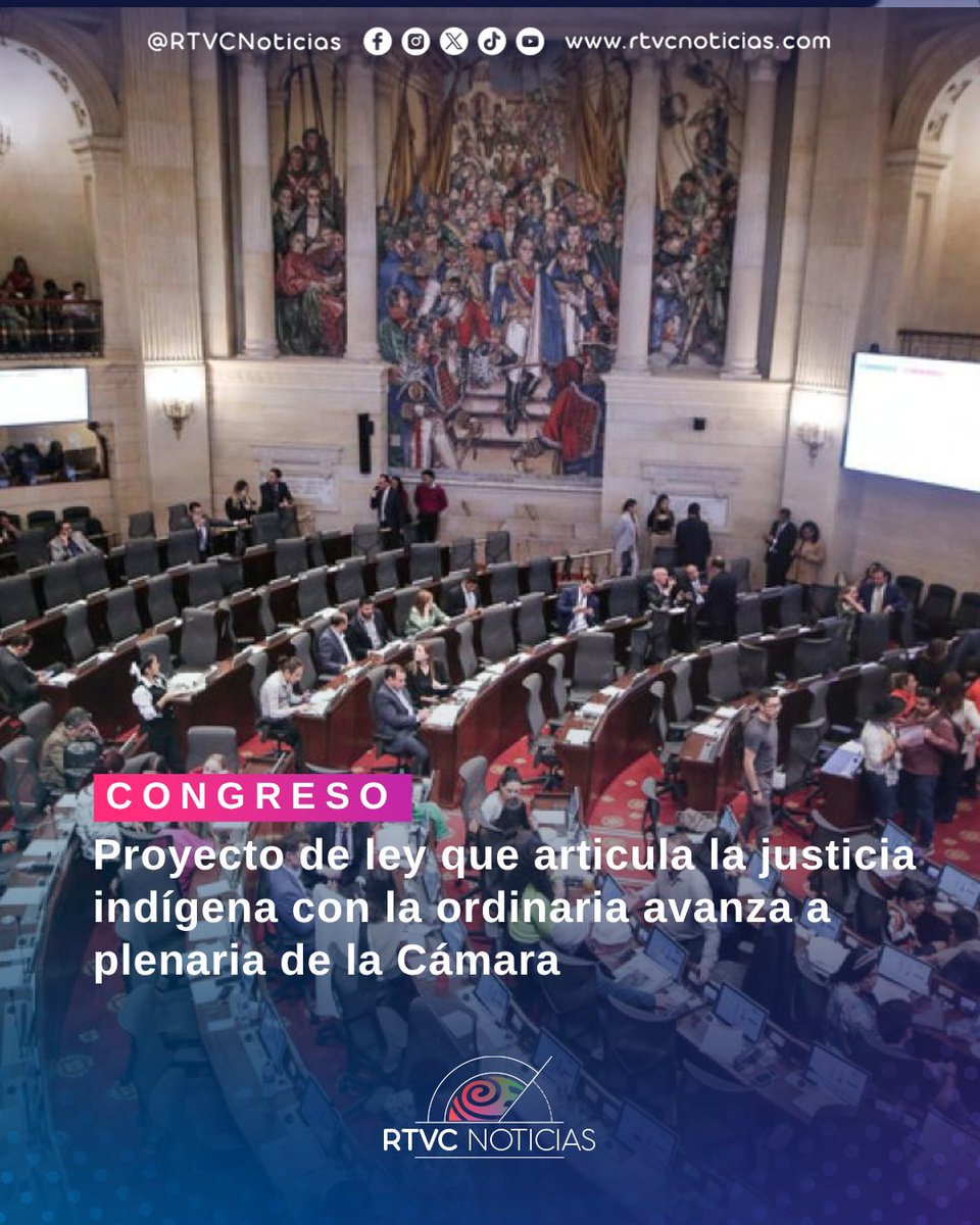 RTVCnoticias's tweet image. #Congreso🇨🇴| La Comisión Primera de la Cámara aprobó la iniciativa que desarrolla el artículo 246 de la Constitución y establece por primera vez reglas para resolver conflictos de competencia entre la justicia indígena y el sistema judicial nacional.

La iniciativa define reglas