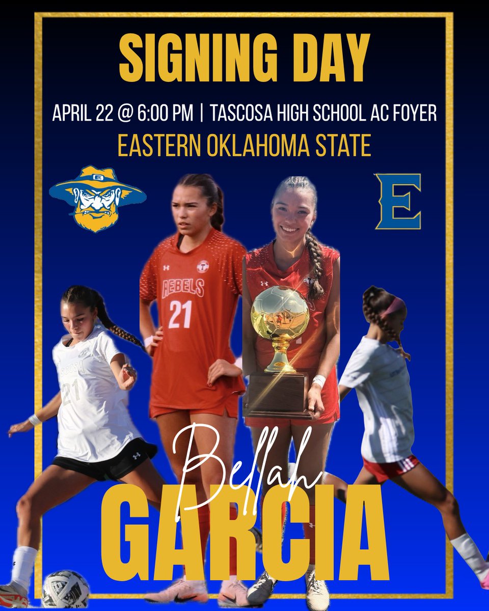 TascosaSoccer's tweet photo. Please join us next week to celebrate Bellah Garcia, who will sign to play soccer at Eastern Oklahoma State. π€πͺπ
ποΈ Wednesday, April 22
β° 6:00 PM
ποΈ AC Foyer
π Tascosa High School
We're proud of you, Bellah! π
π΄βͺβ½
#TotalSoccer | #WeWinHere https://t.co/WPNE7VjUO1