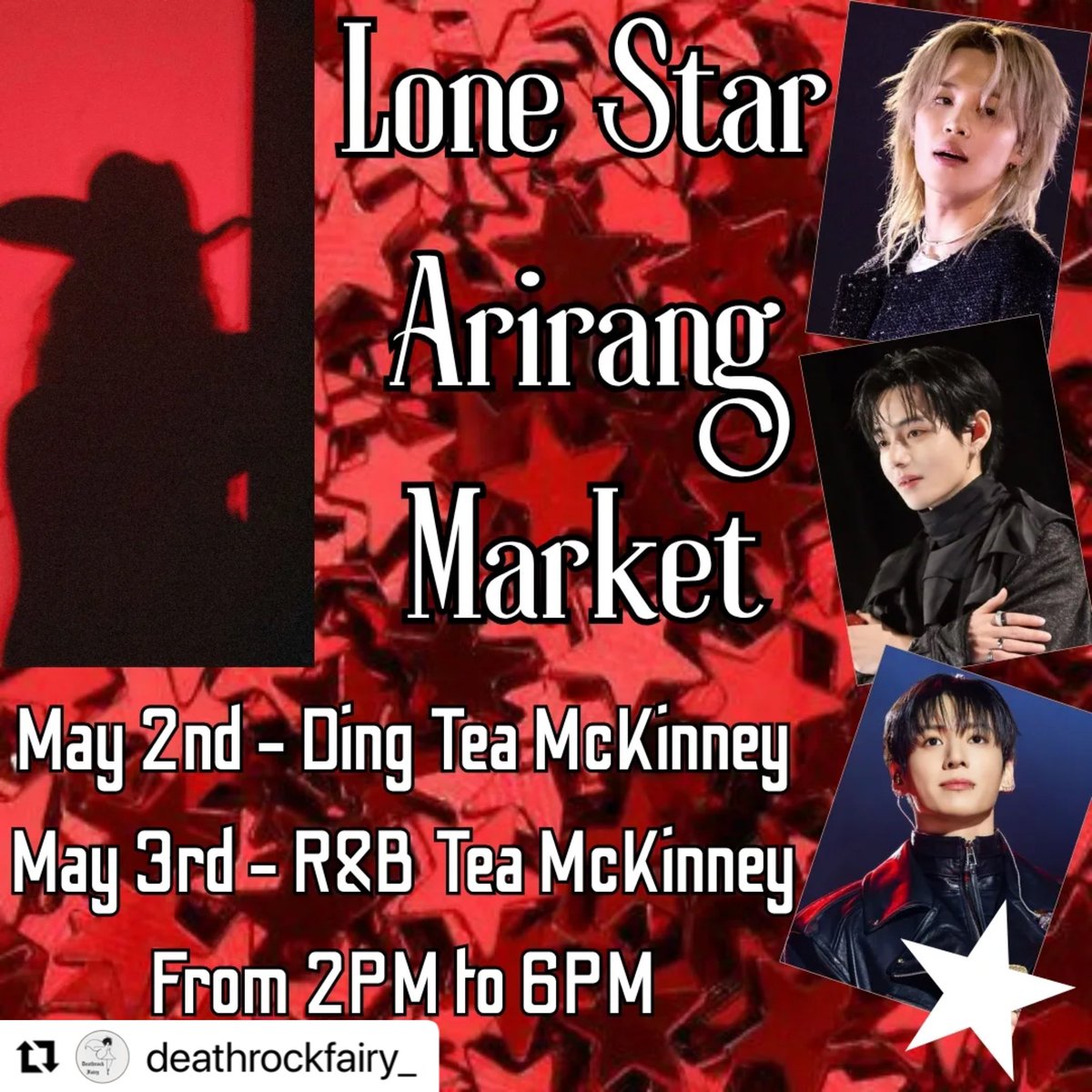 Repost @/deathrockfairy_ 
・・・
BTS are coming to Texas! Let’s celebrate their return to the Lone Star State together with a two day Arirang-Texas themed mini market at @dingteamckinney and @rbtea_mckinney.