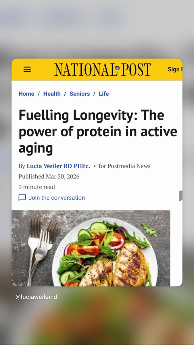 LuciaWeilerRD's tweet image. Protein was in the spotlight during Nutrition Month. DYK your #protein needs can change over time?
In my latest column published across Canada through Postmedia I break down protein facts. 
nationalpost.com/life/fuelling-…
@DietitiansCAN @nationalpost #dietitian #NutritionMonth2026