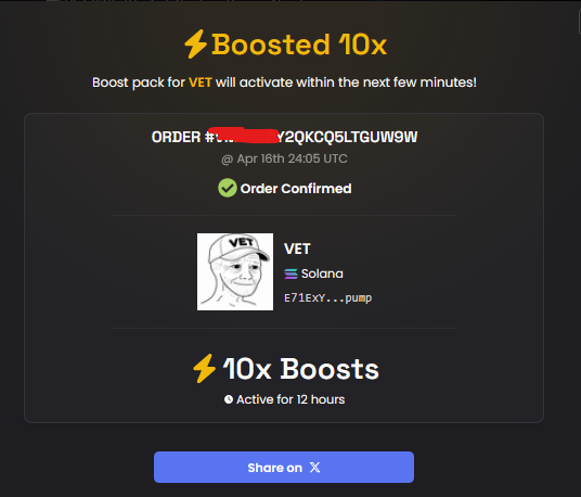 VetOnSOL's tweet photo. $VET has lots of moves to use still.

First dex boost is now activated!

HODL TIGHT https://t.co/o2JAhBFwLw