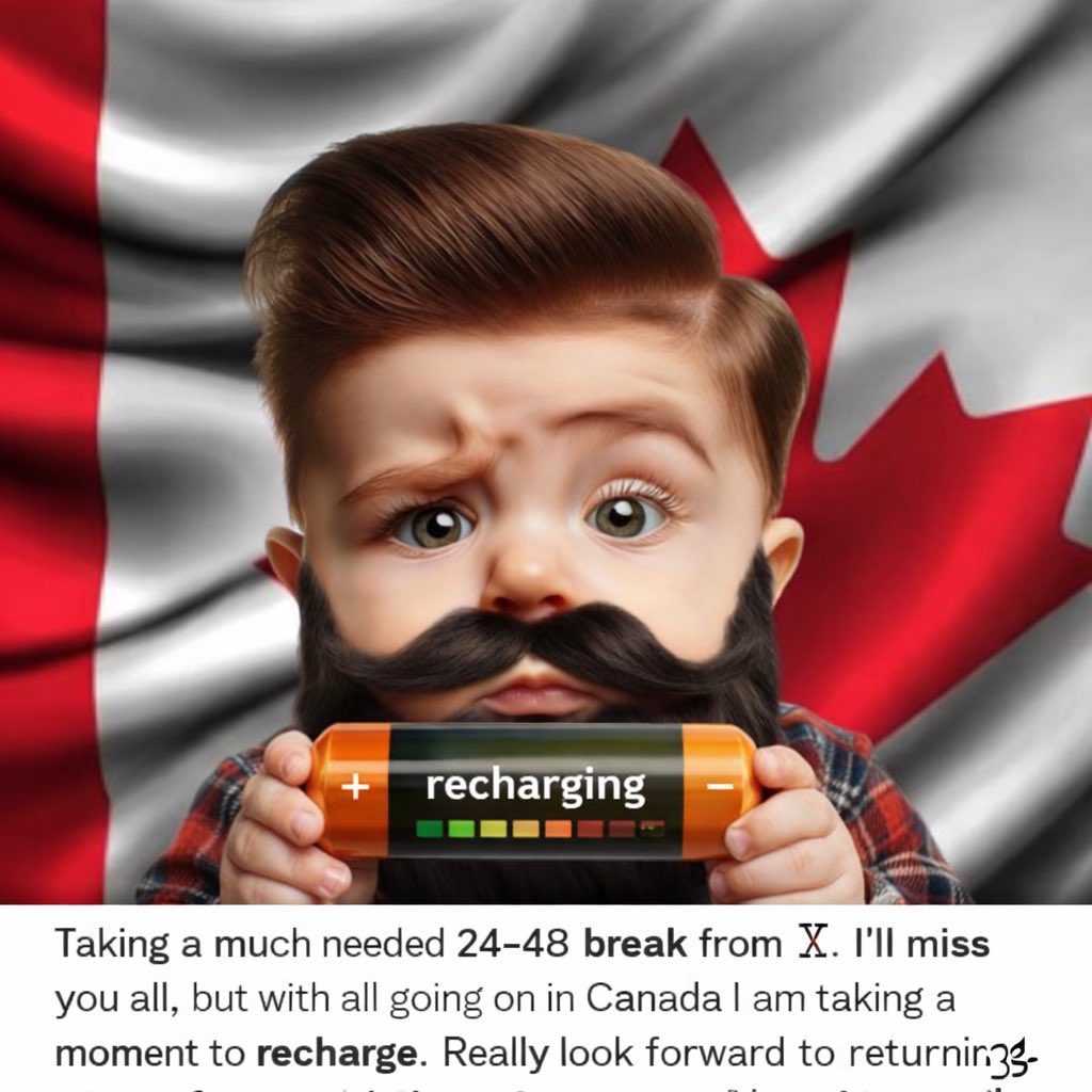 JayGenXer's tweet image. Taking a 24-48 hour pause from X to recharge 🪫 

I'II miss you all—especially with everything happening in Canada. Looking forward to reconnecting soon. 

Stay well! 🔋 

#Canada, #DigitalDetox, #Recharging