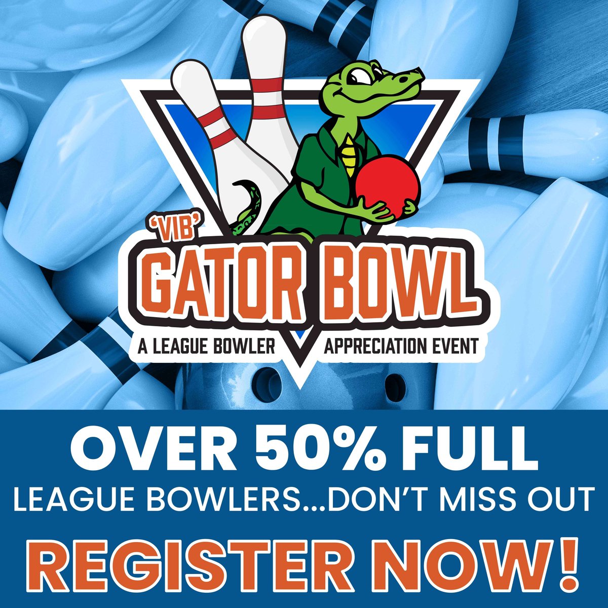 Register today for "The Gator Bowl", our annual League Bowler Appreciation Event on Sunday, May 3! HURRY! Space is limited to the first 120 entries. This event sells out FAST each year!!

REGISTRATION LINK👉🏻 buff.ly/3Ky3btM