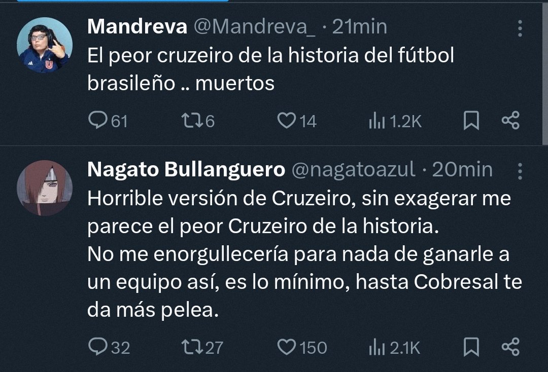 De los creadores de "Le ganaron a la peor U de la historia" (tweet que se repite desde hace 5 años sin falta)

Llega "El peor Cruzeiro de la Historia"

🤣🤣