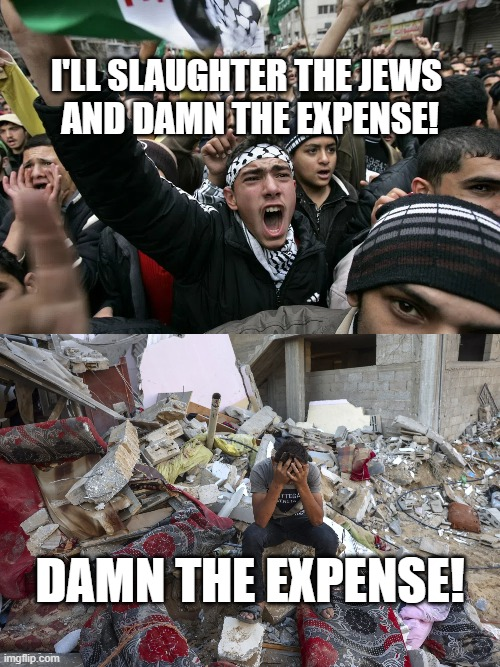 The history of the October 7 war in two panels: