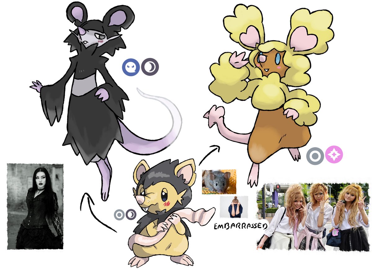 kiryusart's tweet image. Sad embarrassed &amp;gt; Gothic or Gyaru ? 🐀

Do you like it? Send me a DM and you can buy it first 📨

#fakemon #pokemon #art #wipart #wip