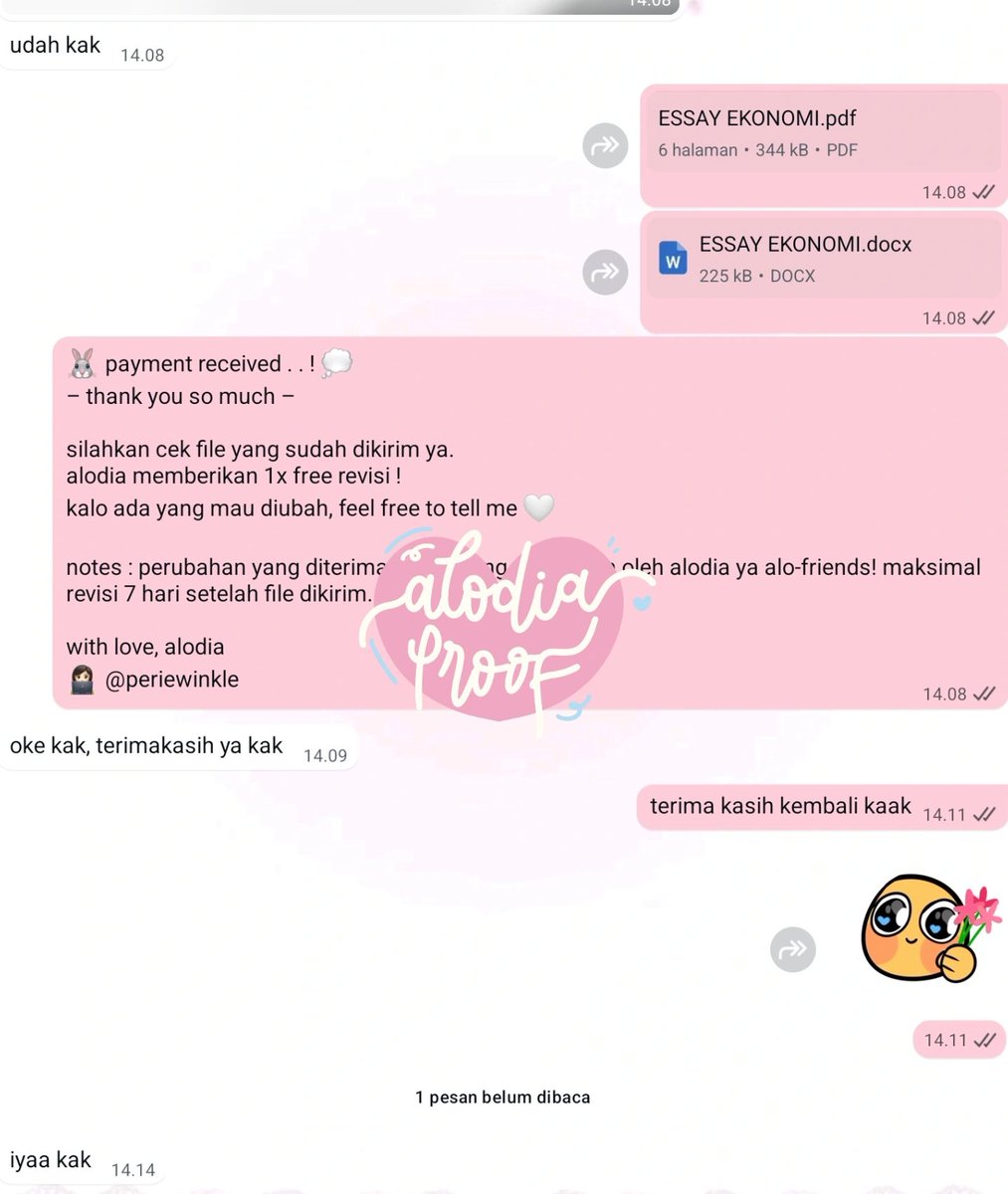 periewinkIe's tweet photo. ꒰ ★ ꒱ testimoni joki tugas by 𝒜lodia 
— •   ( essay ekonomi ) 
 🐰sent 🥣

. . thank you ! ୨୧ https://t.co/0Xk9OVpBEU