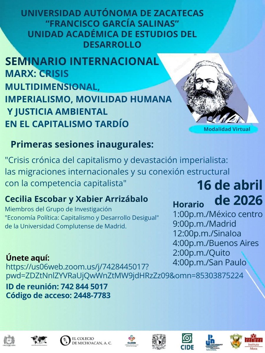 Invitamos a todxs al seminario internacional sobre Marx, donde expondremos académicxs de todo el continente y Europa cuya primera sesión es este 16 de abril. Nos ayudan compartiendo?