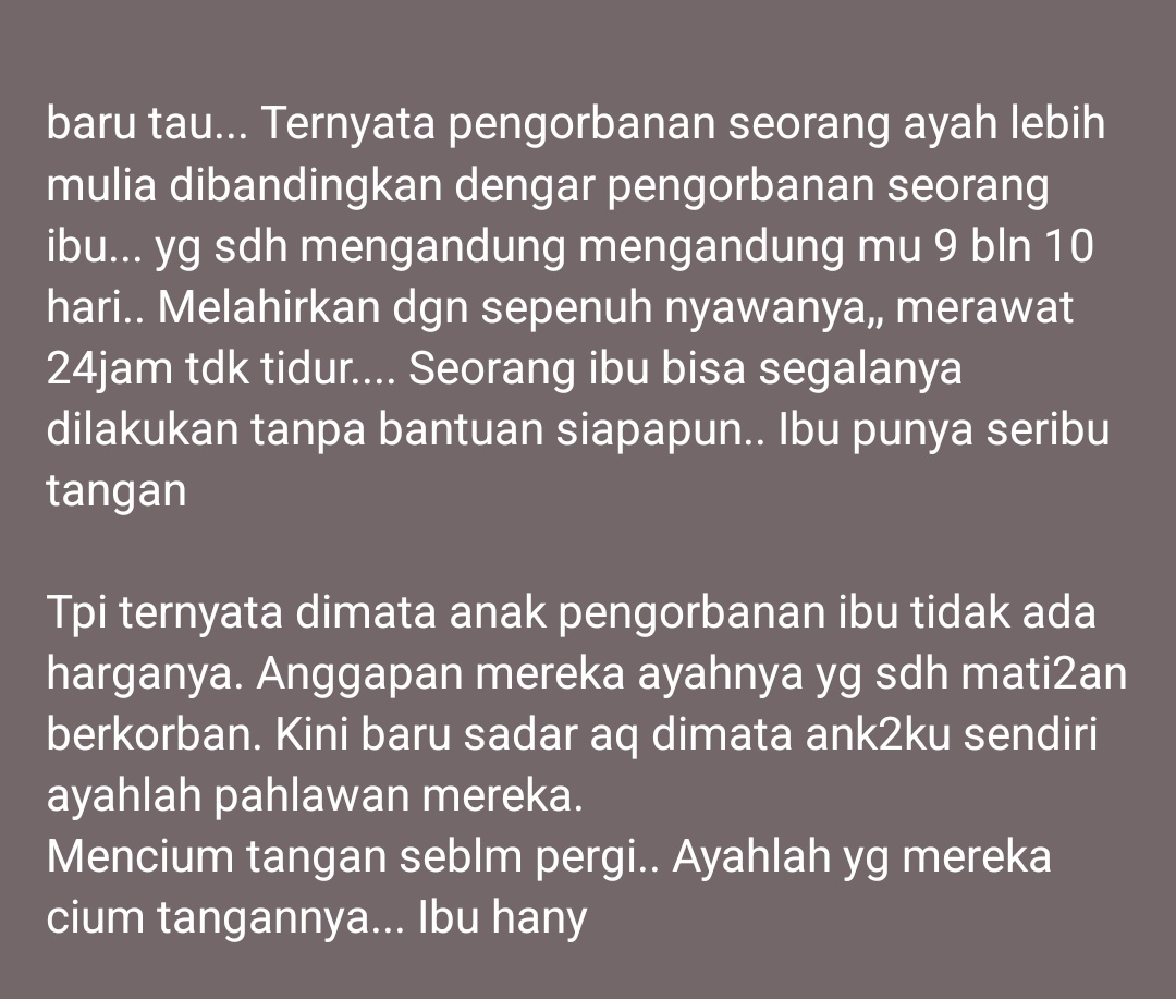 jjeeslay's tweet photo. story emak gw. jujur cape bgt drama trs. merasa paling tersakiti. pdhl semua keluarga ampe sekampung pada tau sifatnya gmn. mirror anjrot makanya buu. km loh berulah terus. nek ditanya knp begitu, mesti nyalahin bapak karna bikin keadaannya begitu.
bapak loh, seluruh hidupnya... https://t.co/XFWGgbFeua