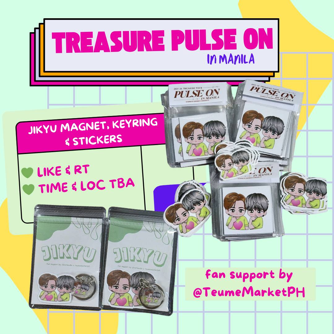TeumeMarketPH's tweet image. 𝙏𝙍𝙀𝘼𝙎𝙐𝙍𝙀 𝙋𝙐𝙇𝙎𝙀 𝙊𝙉 𝙄𝙉 𝙈𝘼𝙉𝙄𝙇𝘼 
  fan support by @TeumeMarketPH

💚 jikyu magnet, keyring &amp;amp; stickers 💚
art by: @parmesawns

♡  like &amp;amp; rt
♡ time &amp;amp; loc tba 

#PULSE_ON_IN_MANILA 
#TREASURE_PULSE_ON_IN_MANILA