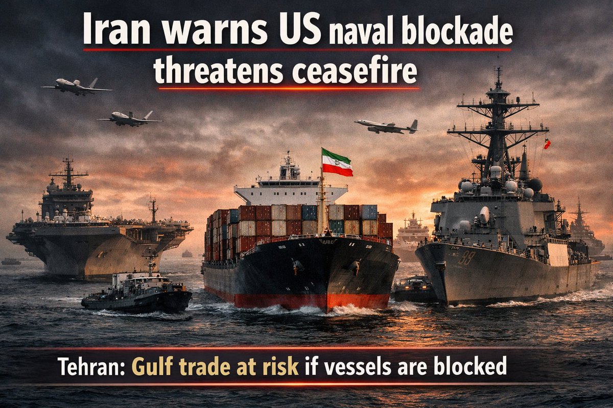 AnasMufti10's tweet photo. The U.S. has imposed a naval blockade on Iranian ports, targeting ships in and out of Iran.

Iran has warned the move could violate the ceasefire and threatened strong retaliation, including disrupting regional trade routes. https://t.co/q1bjKTG2Aq