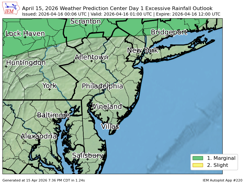 Wpc Riskmap WPC issues Day 1 Marginal Risk Excessive Rainfall Outlook at Apr 16, 0 ...
