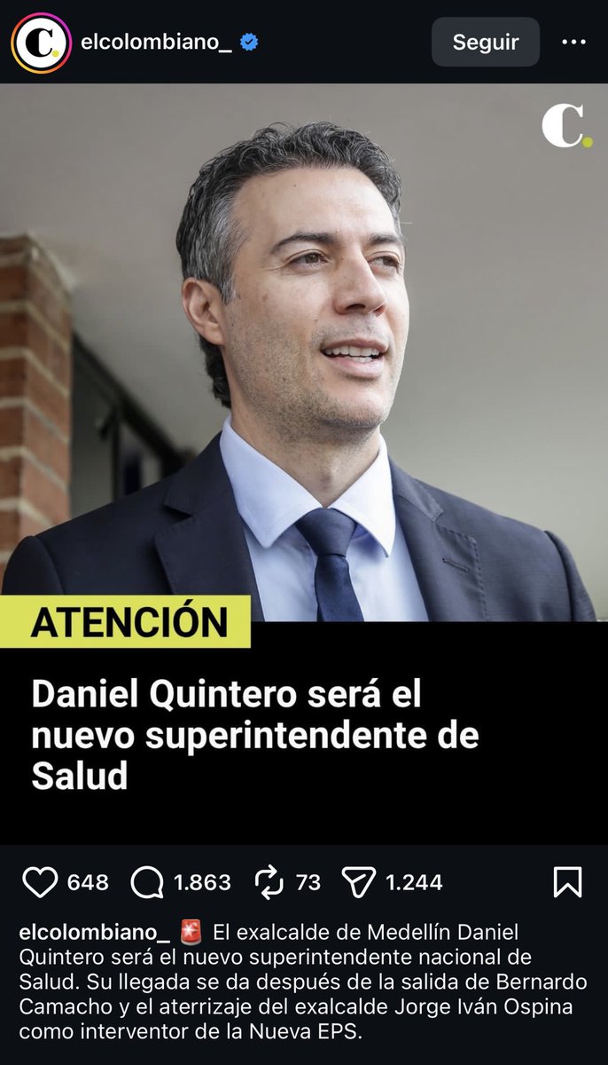 De verdad estamos muy mal como país, muy mal de presidente, cuando decides darle un cargo a un corrupto como Daniel Quintero en un sector que está en una crisis como lo es el de la salud. 

Con este man no serán pocos los muertos, serán miles.